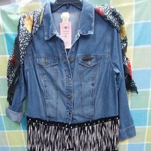 2768 Size 2X Faded Glory Upcycled Jean Jacket Tunic